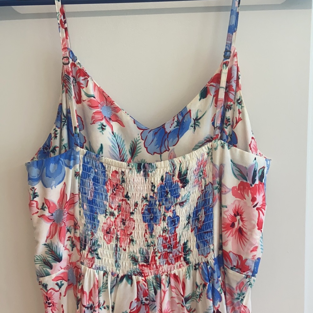 Gap Knee Length V-Neck Blue & Pink & White Floral Dress - Size XS - Picture 2 of 4